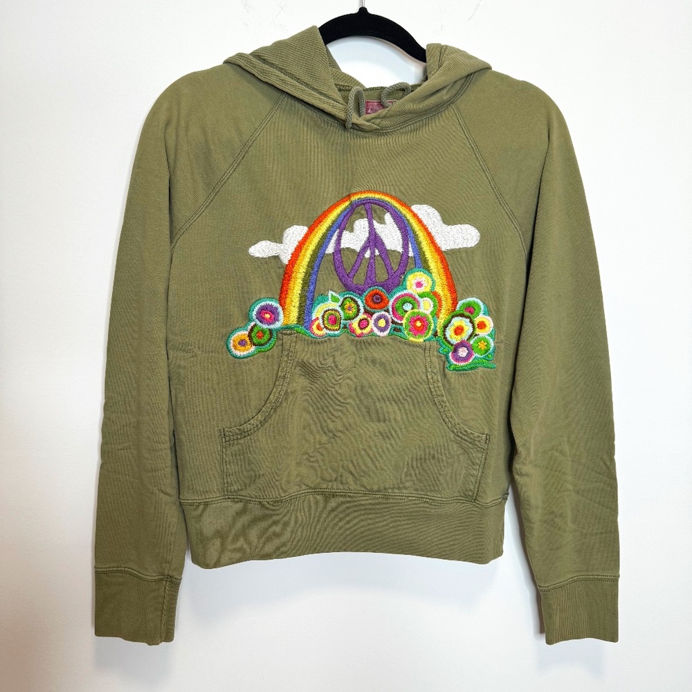 Vintage Lucky Brand Embroidered Hoodie Green Medium